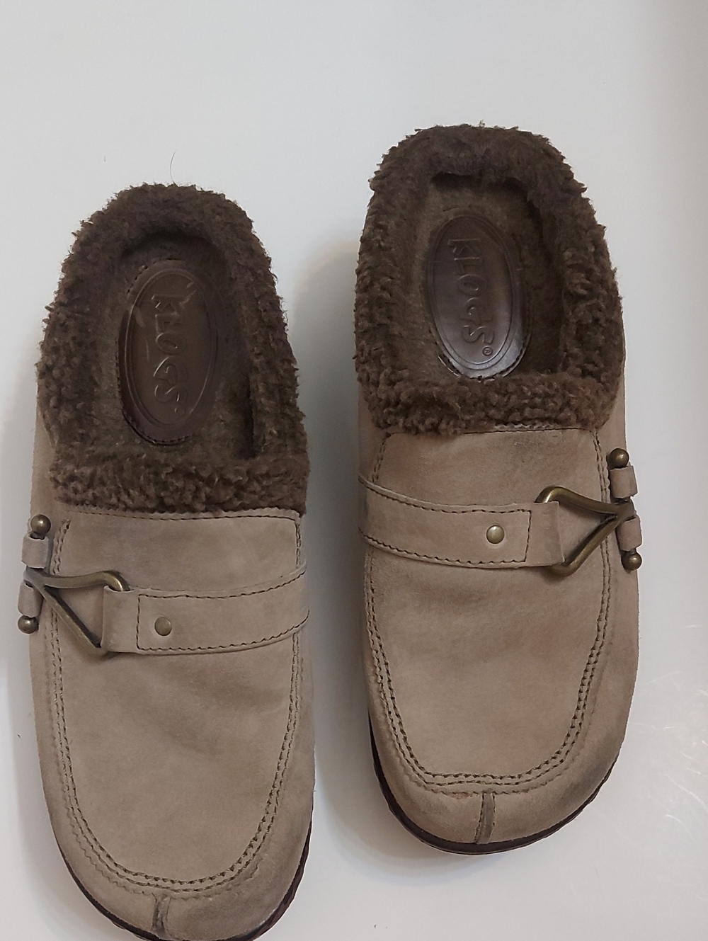 Klogs Women Beige Suede Shearling-Lined Slip-On Loafers